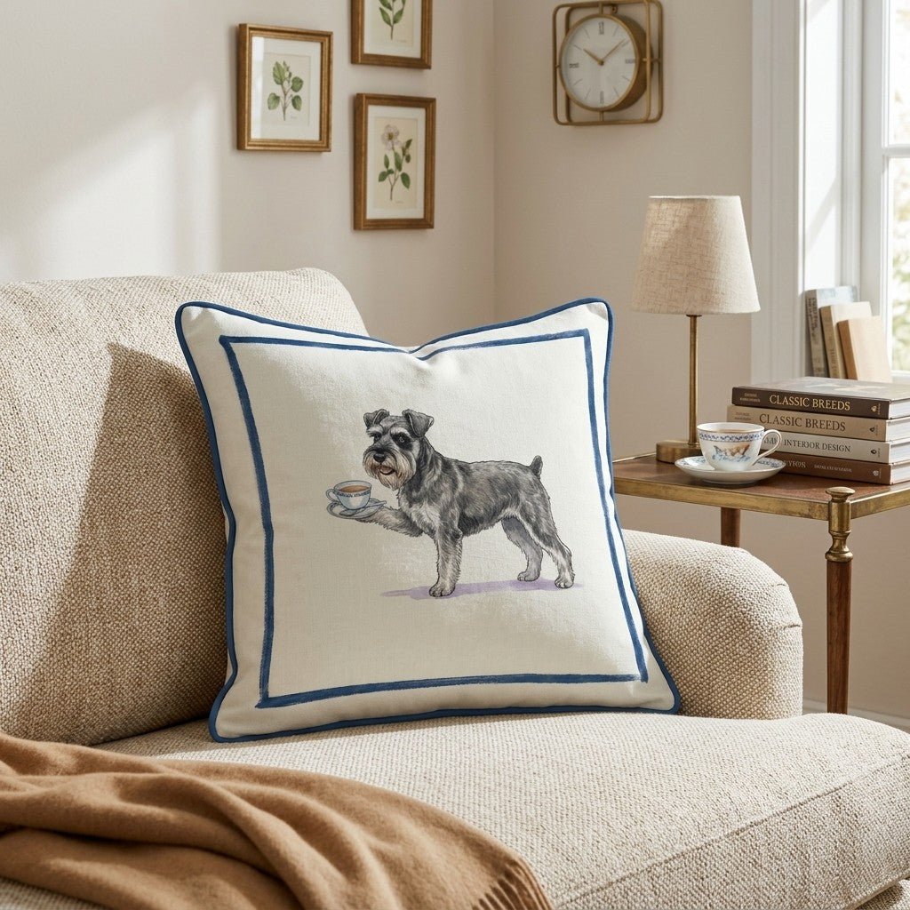 Tea Time Schnauzer Throw Pillow - Hillcroft Home