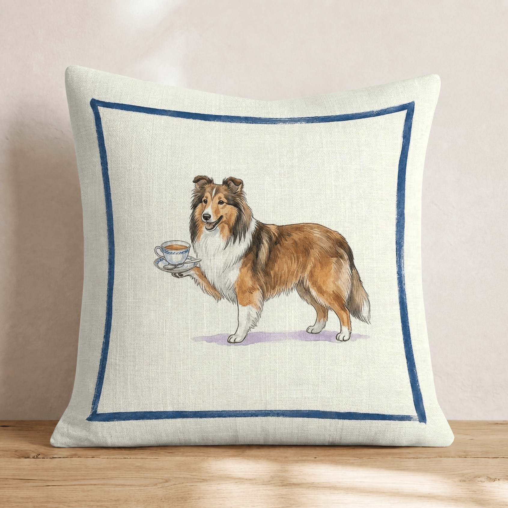 Tea Time Sheltie Throw Pillow - Hillcroft Home