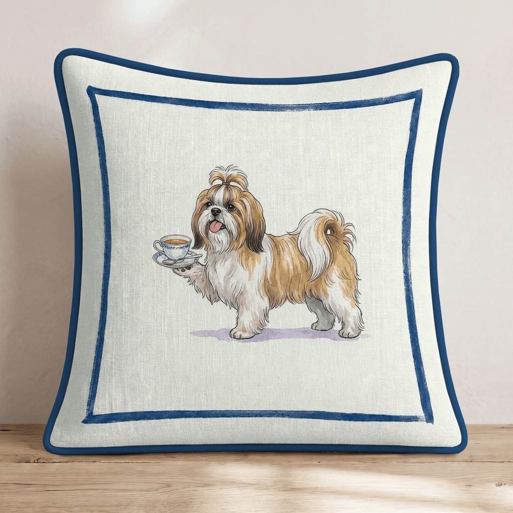 Tea Time Shih Tzu Throw Pillow - Hillcroft Home