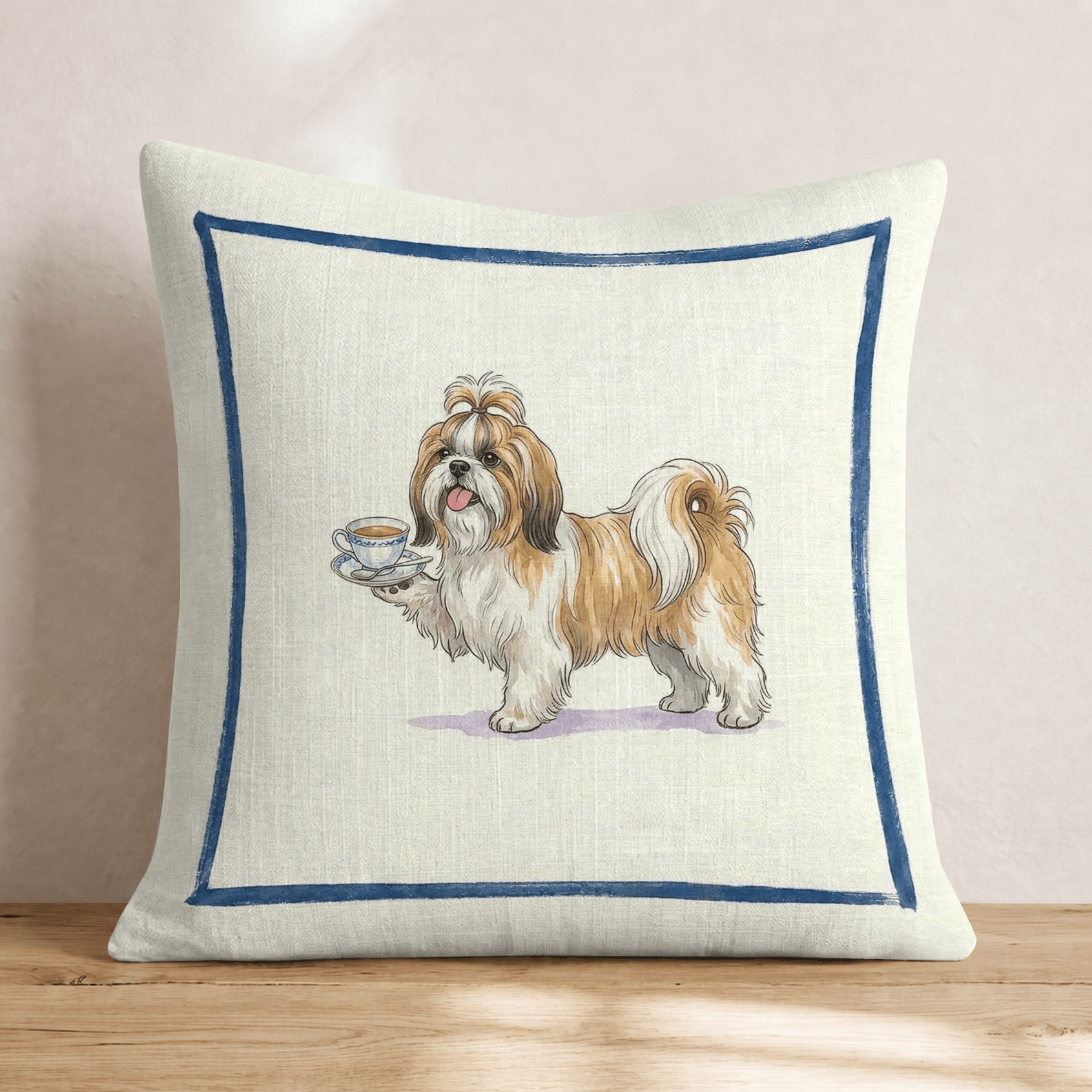 Tea Time Shih Tzu Throw Pillow - Hillcroft Home