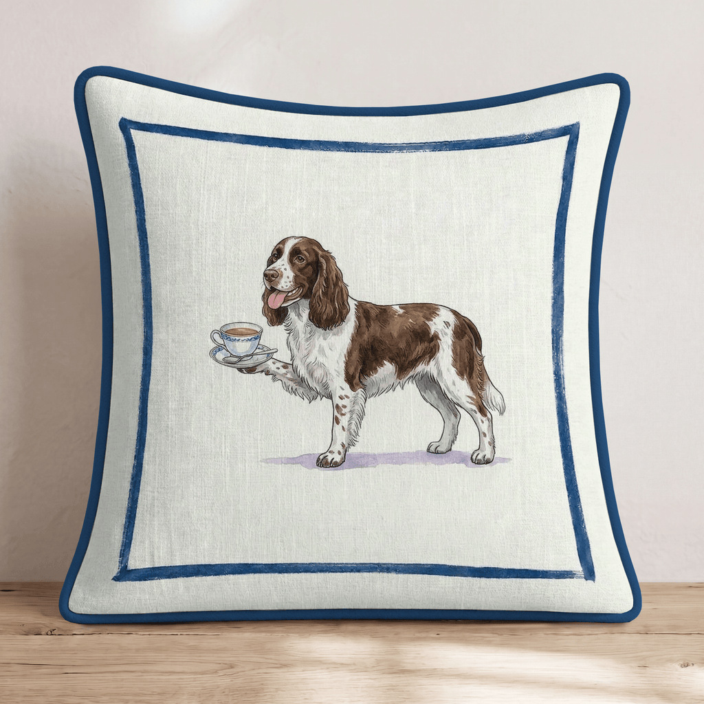 Tea Time Springer Spaniel Throw Pillow - Hillcroft Home