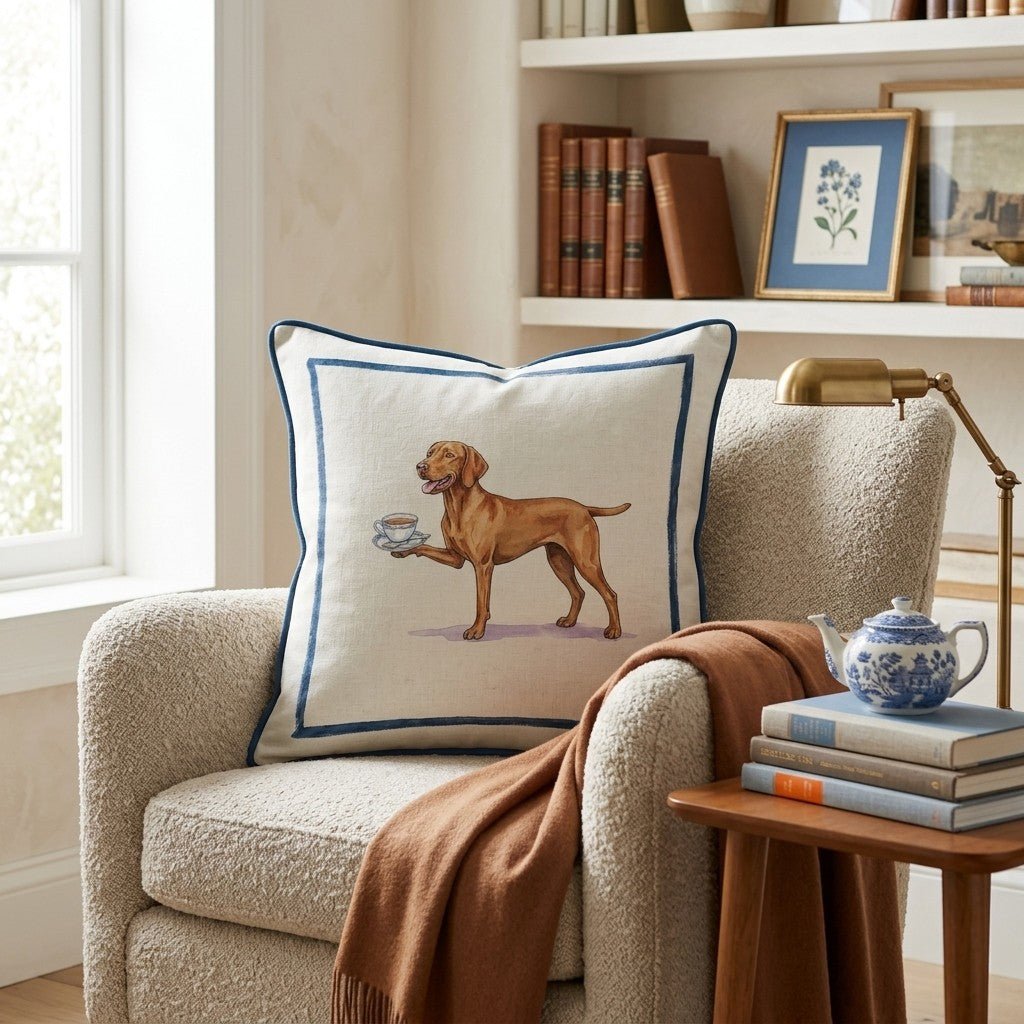 Tea Time Vizsla Throw Pillow - Hillcroft Home