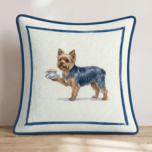 Tea Time Yorkie Throw Pillow - Hillcroft Home