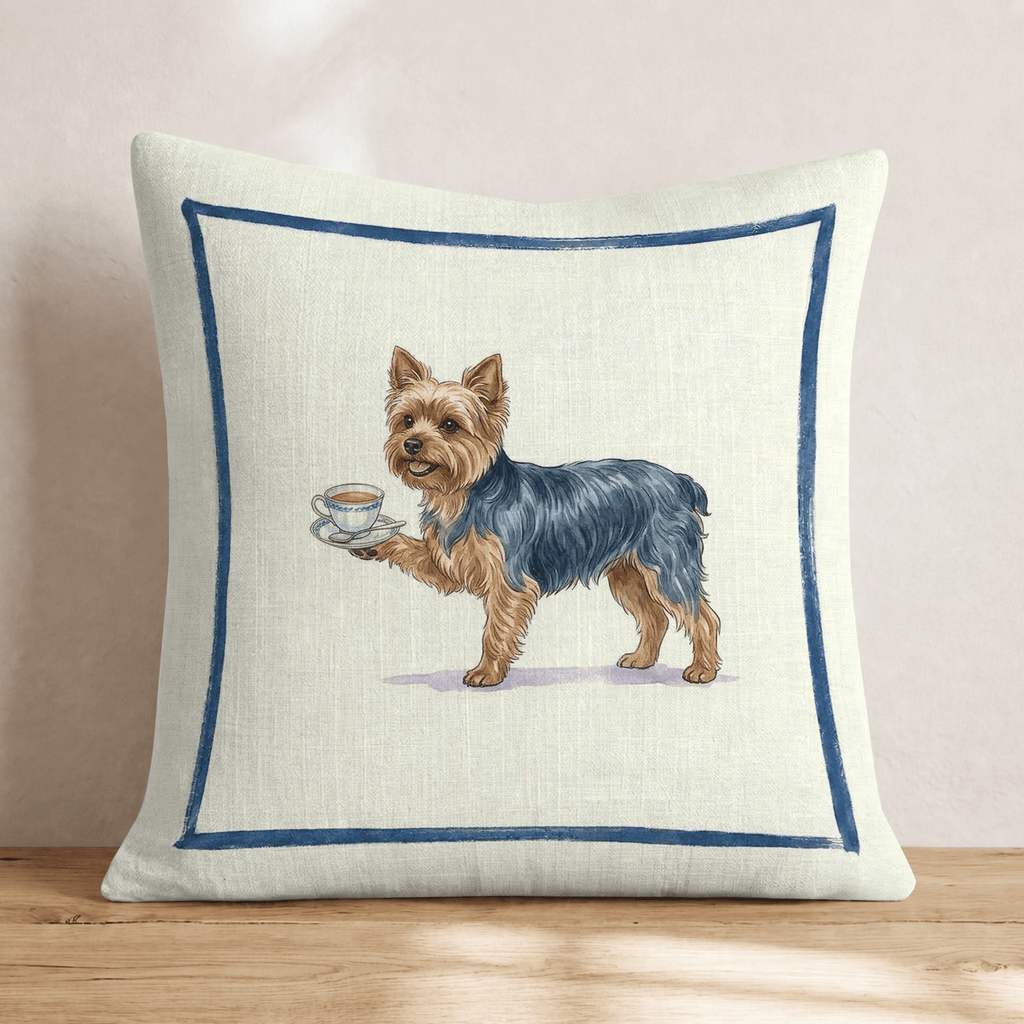 Tea Time Yorkie Throw Pillow - Hillcroft Home