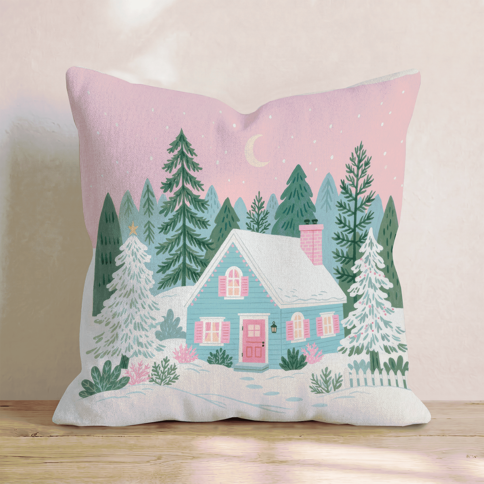 Teal Cabin Pink Dusk Throw Pillow - Hillcroft Home