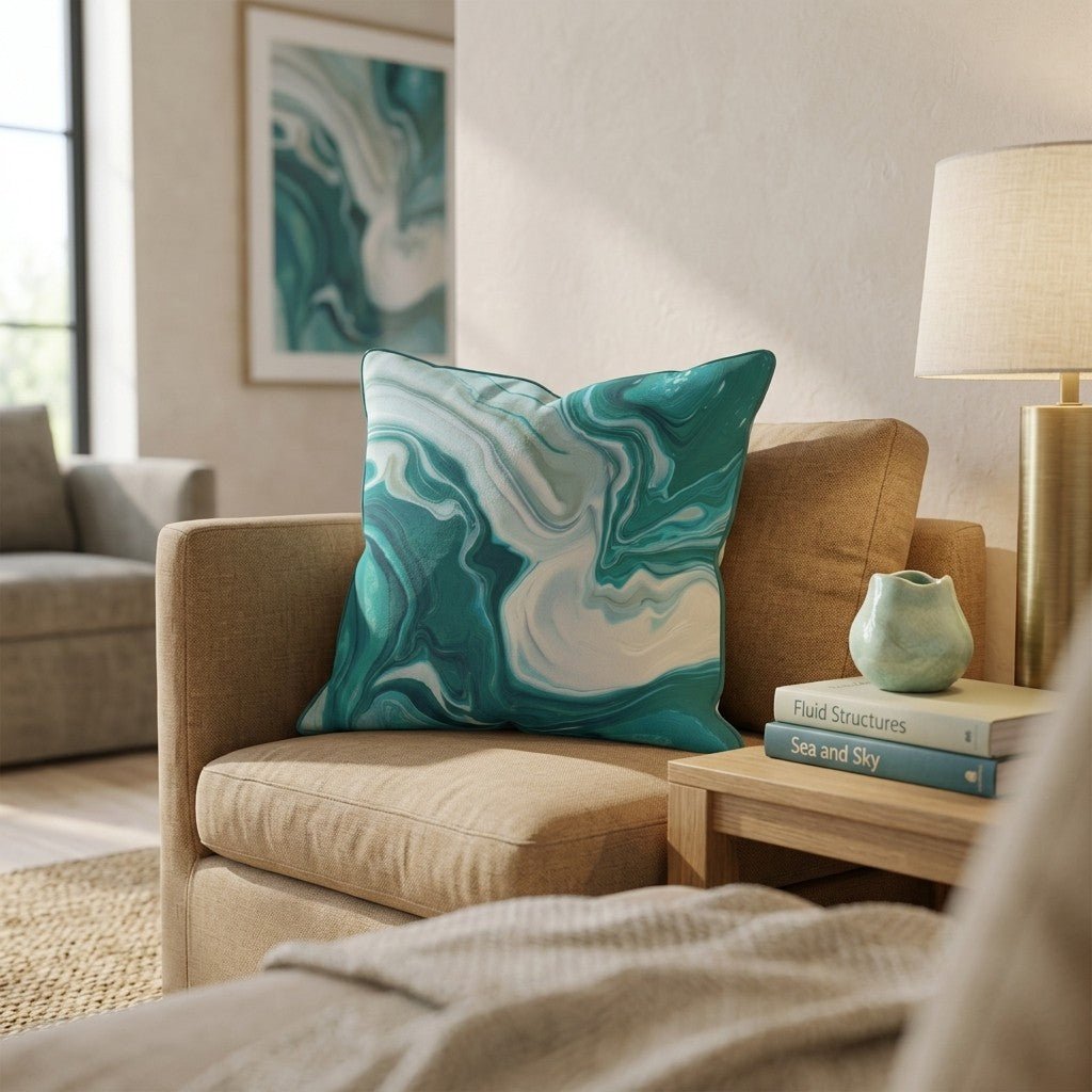 Teal Marble Flow Throw Pillow - Hillcroft Home