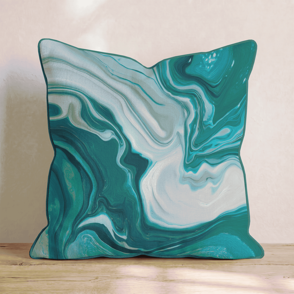 Teal Marble Flow Throw Pillow - Hillcroft Home