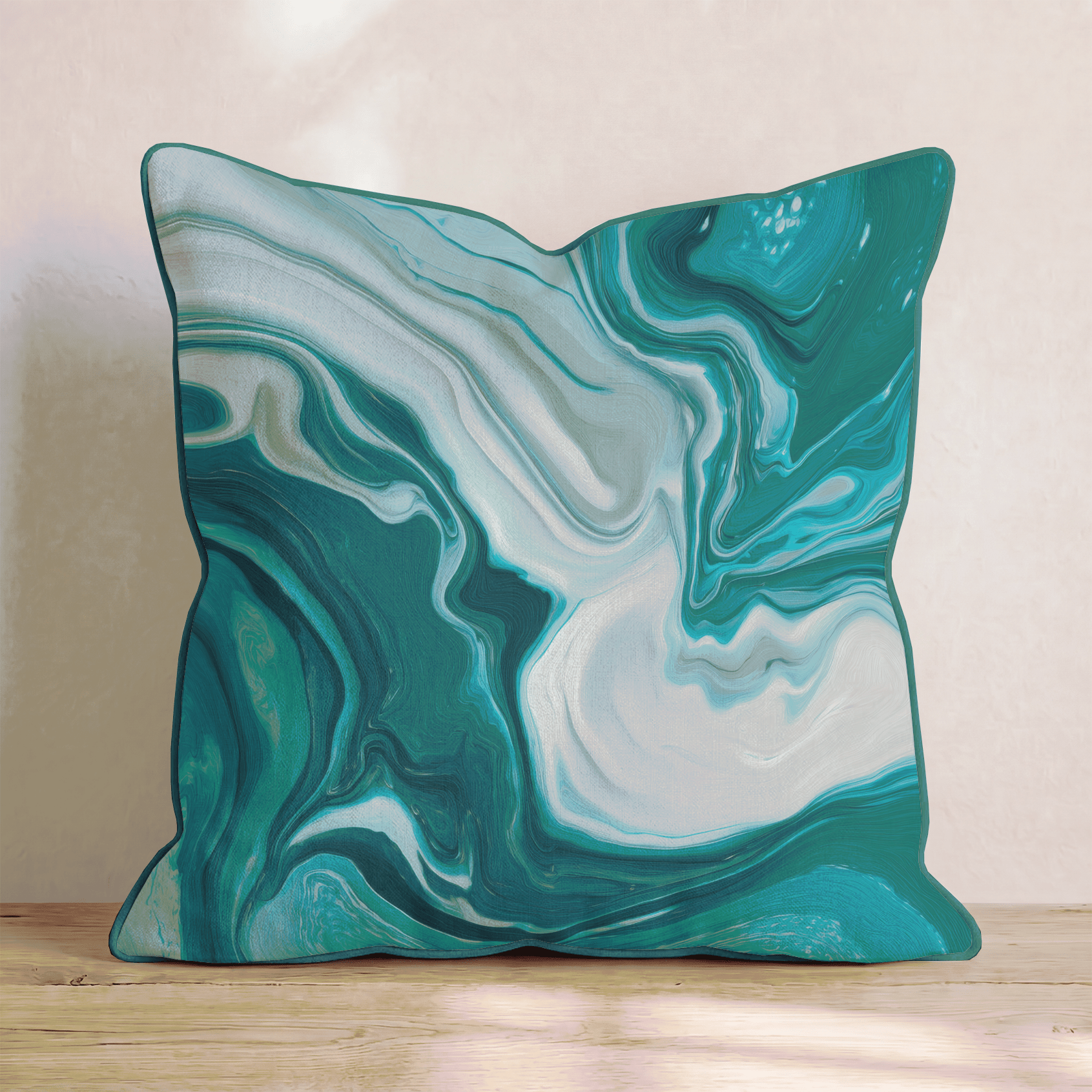 Teal Marble Flow Throw Pillow - Hillcroft Home