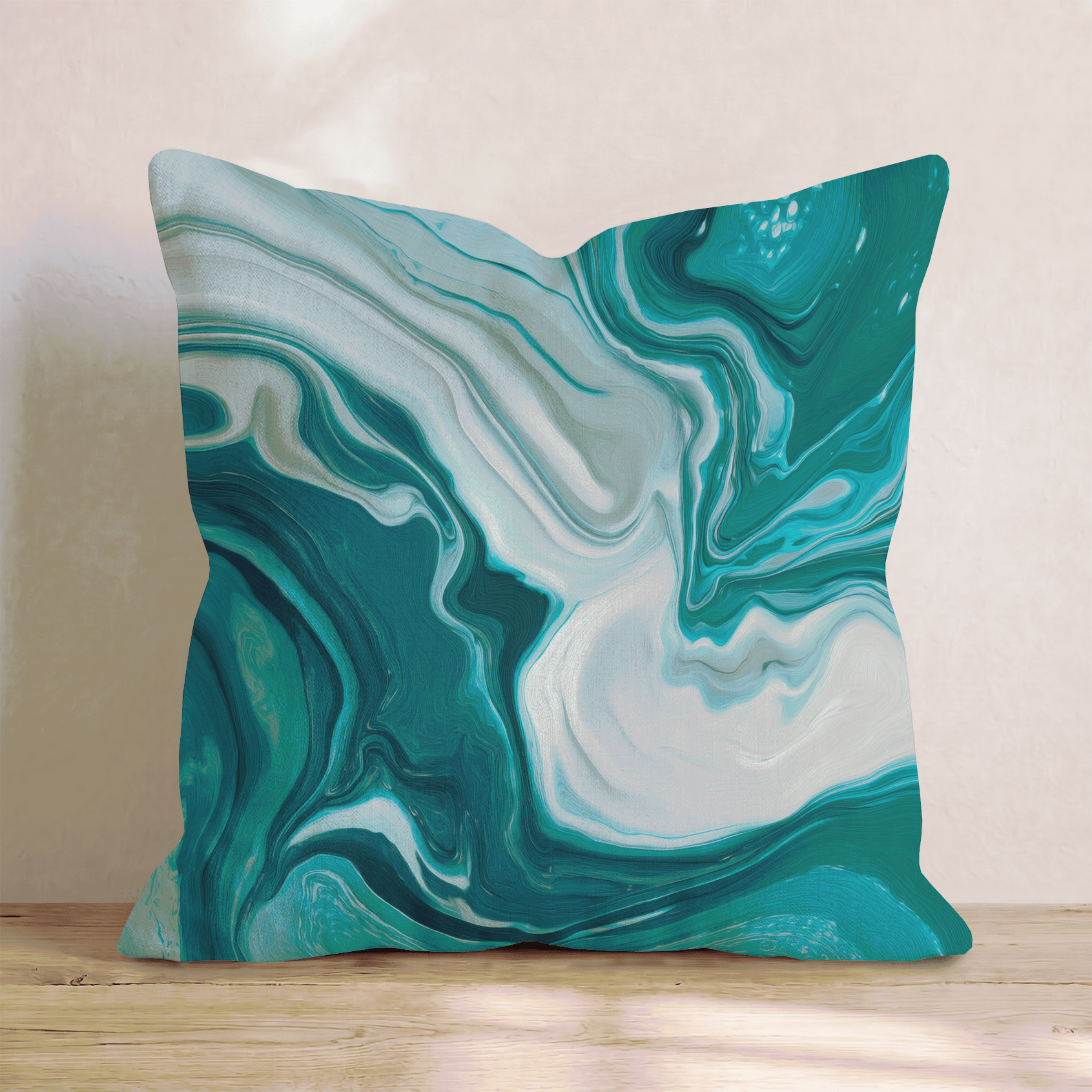 Teal Marble Flow Throw Pillow - Hillcroft Home