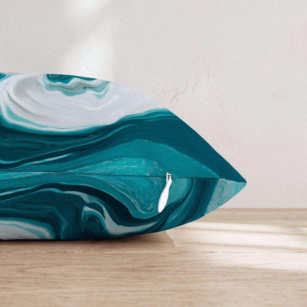 Teal Marble Flow Throw Pillow - Hillcroft Home