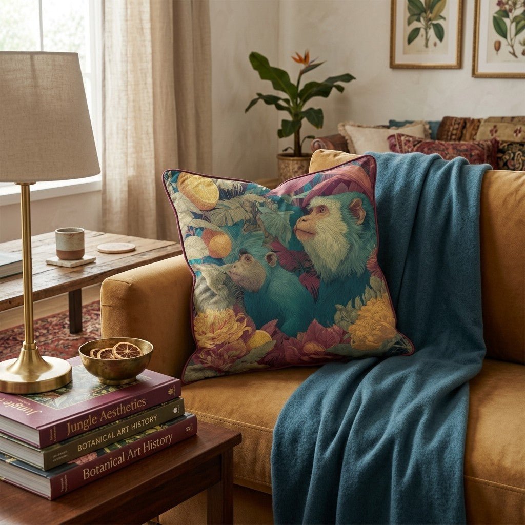 Teal Monkey Bloom Throw Pillow - Hillcroft Home