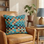 Teal Orange Dark Check Throw Pillow - Hillcroft Home