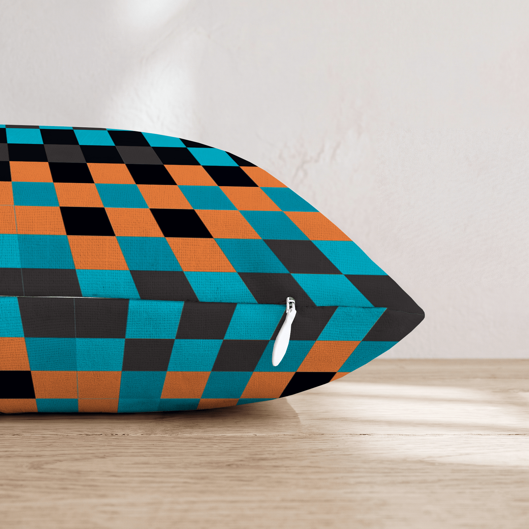 Teal Orange Dark Check Throw Pillow - Hillcroft Home