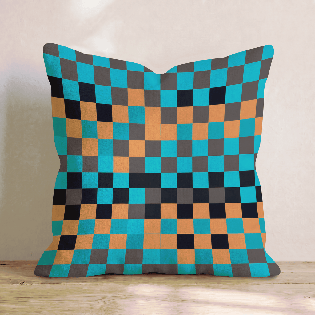 Teal Orange Dark Check Throw Pillow - Hillcroft Home