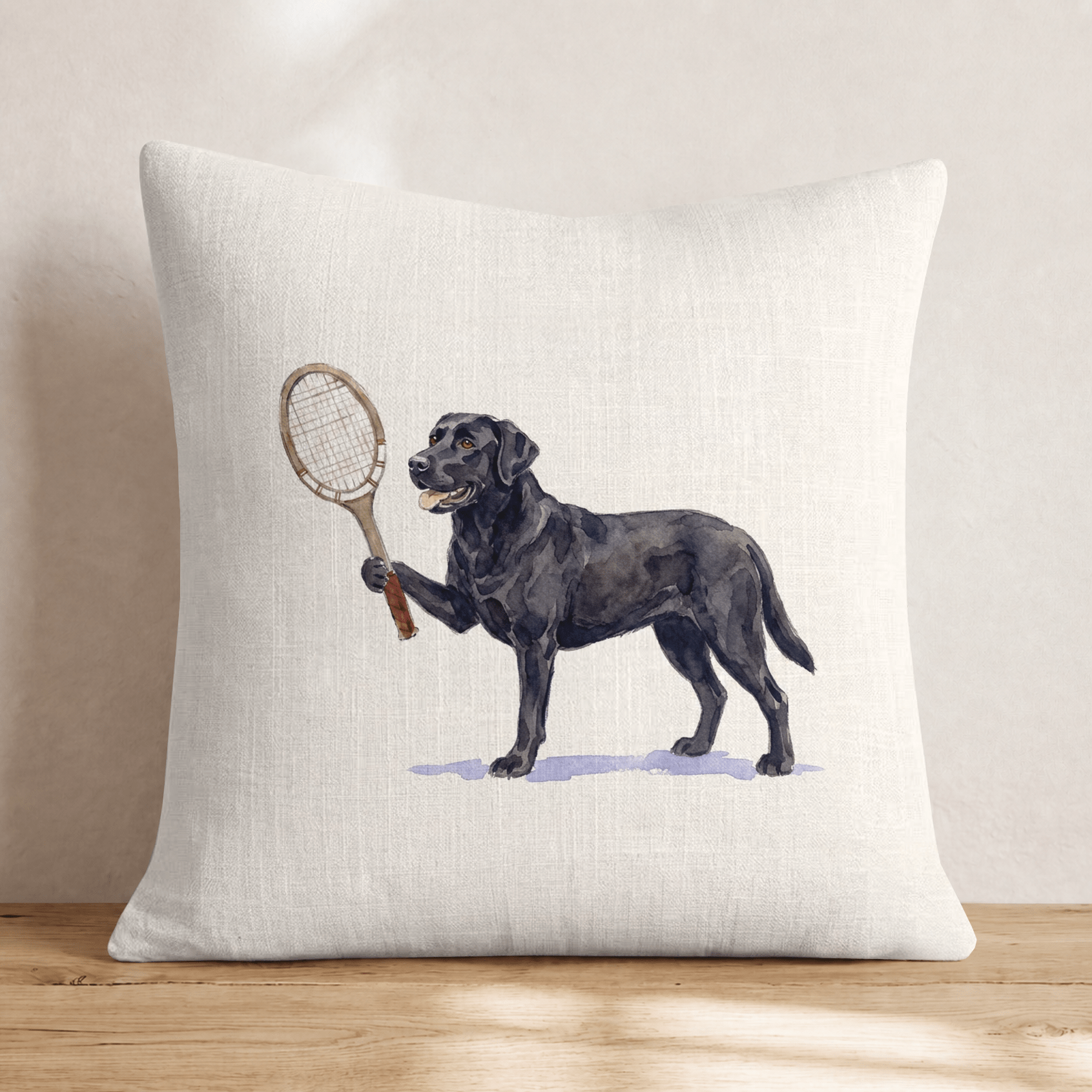 Tennis Black Lab Throw Pillow - Hillcroft Home