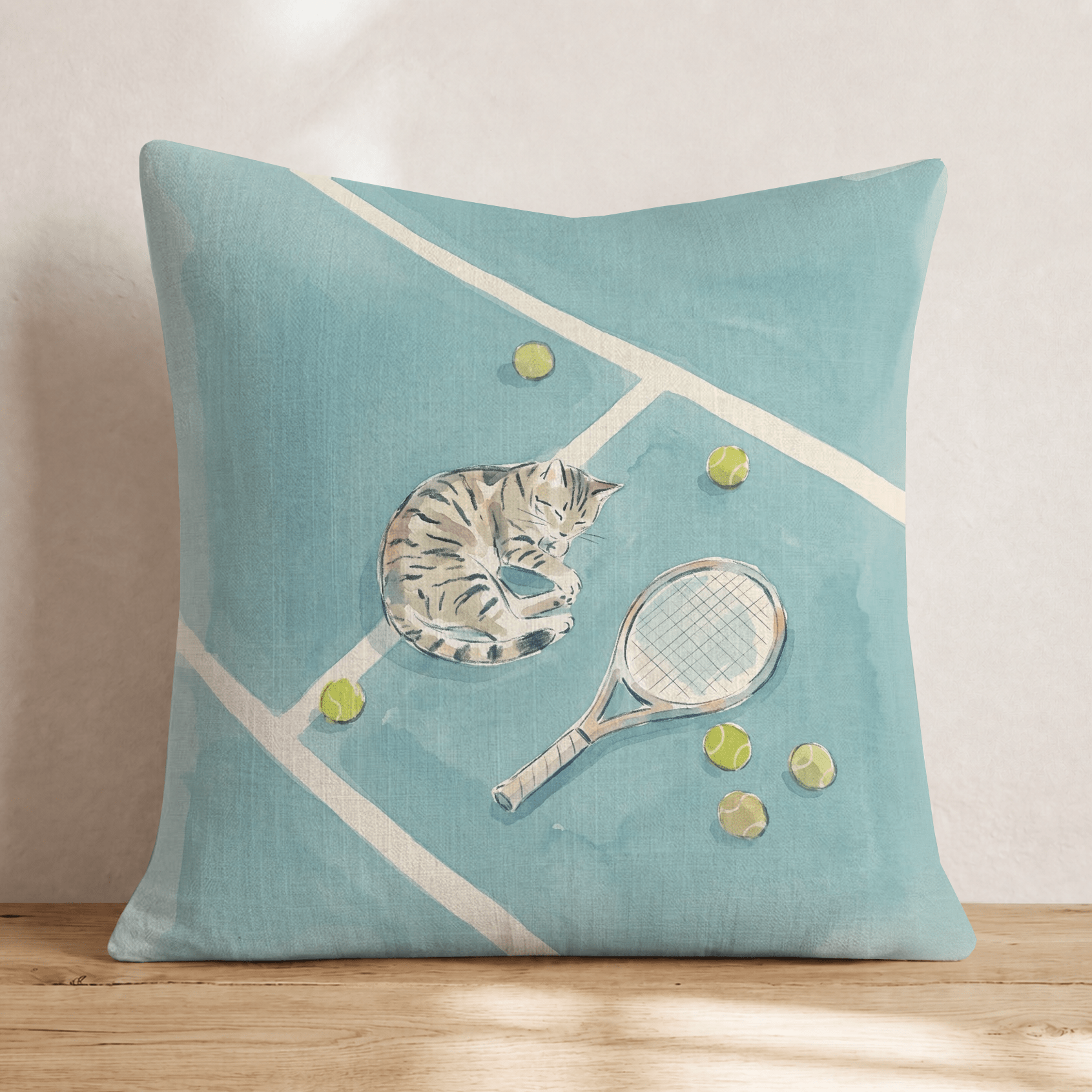 Tennis Cat Nap Throw Pillow - Hillcroft Home