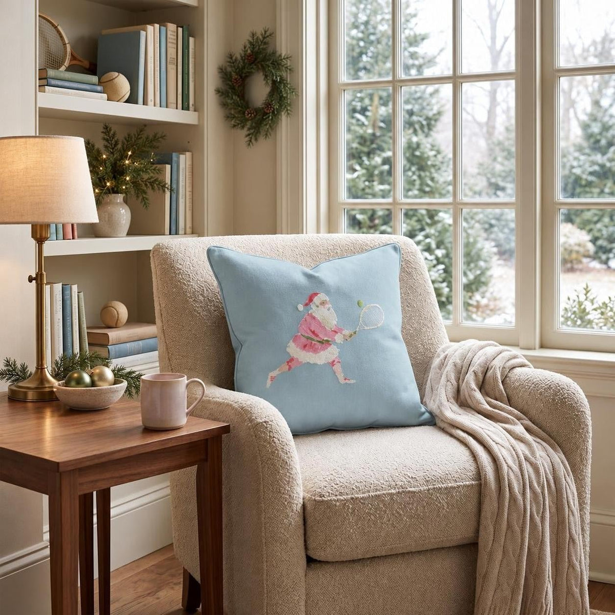 Tennis Claus Throw Pillow throw pillow - Hillcroft Home