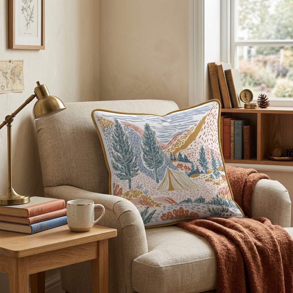 Tent Camping Throw Pillow - Hillcroft Home