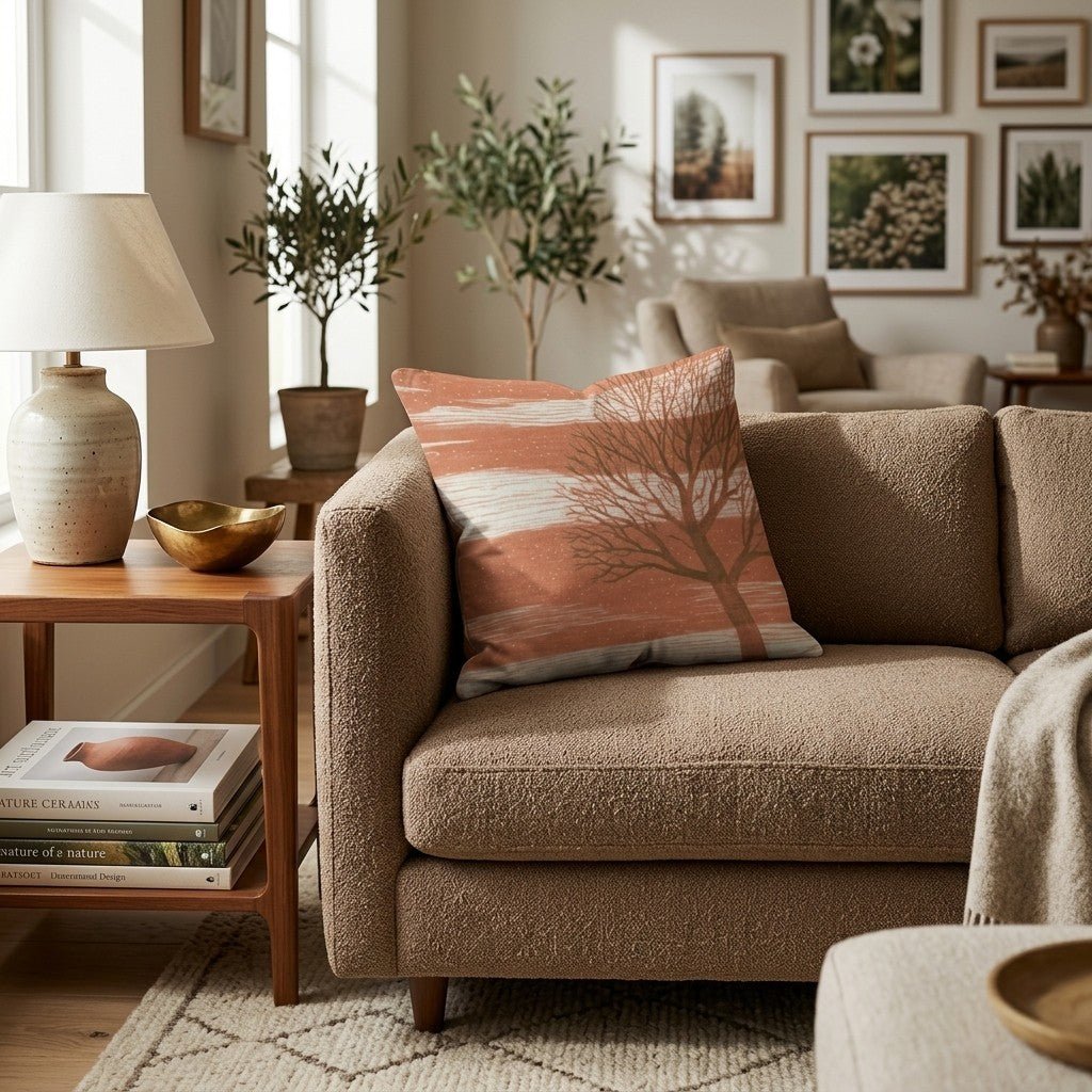 Terracotta Sunset Tree Throw Pillow - Hillcroft Home