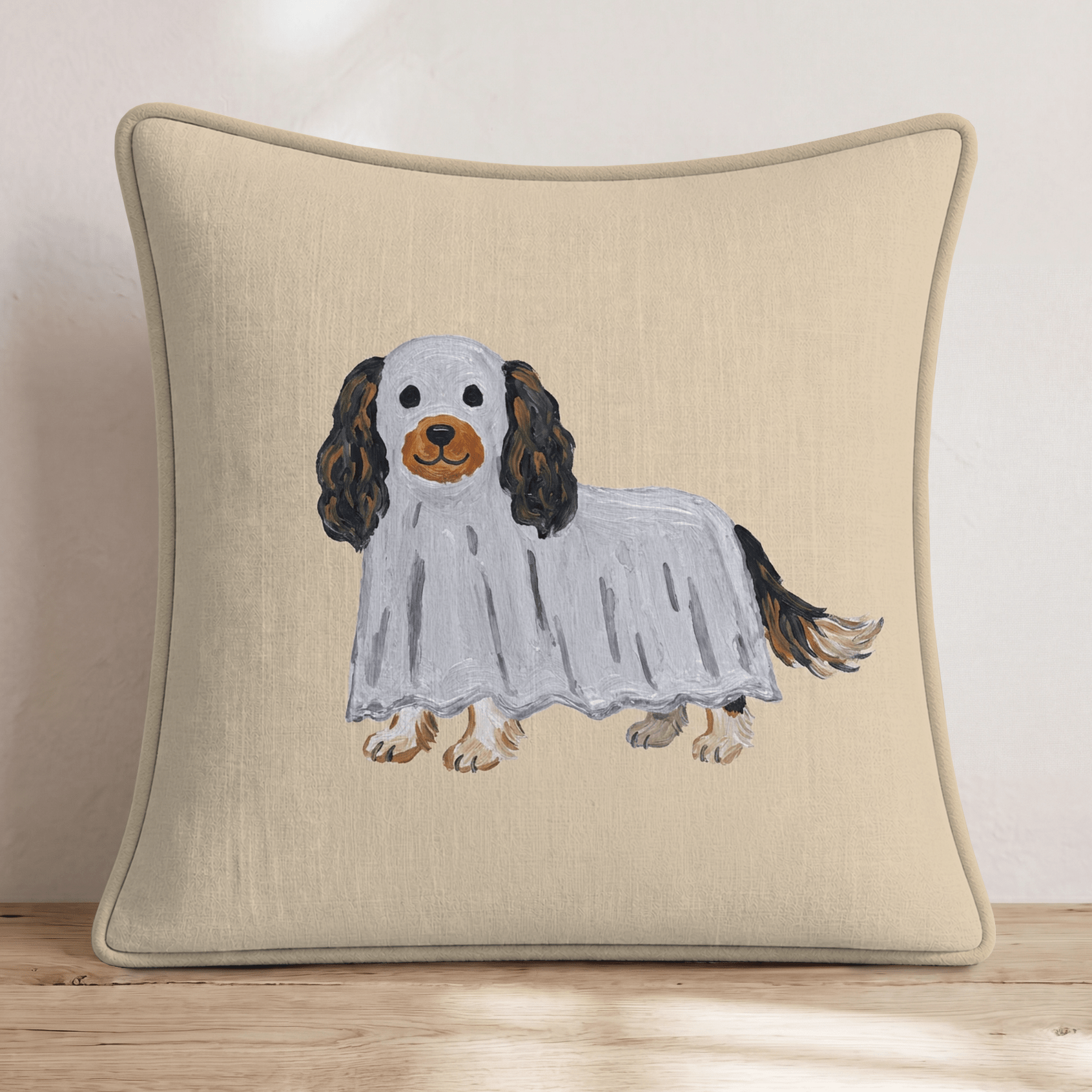 The Little Ghost Cavalier King Charles Spaniel Throw Pillow - Hillcroft Home