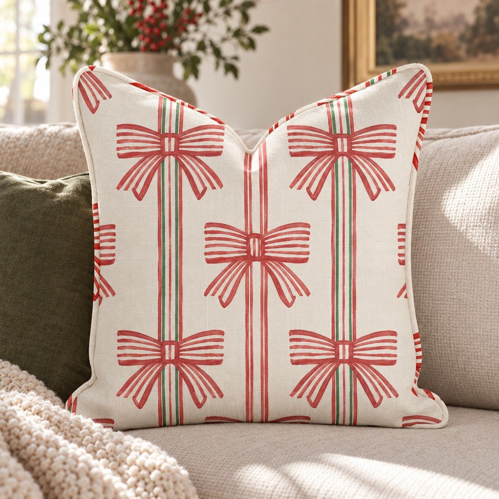 Ticking Bow Throw Pillow throw pillow - Hillcroft Home