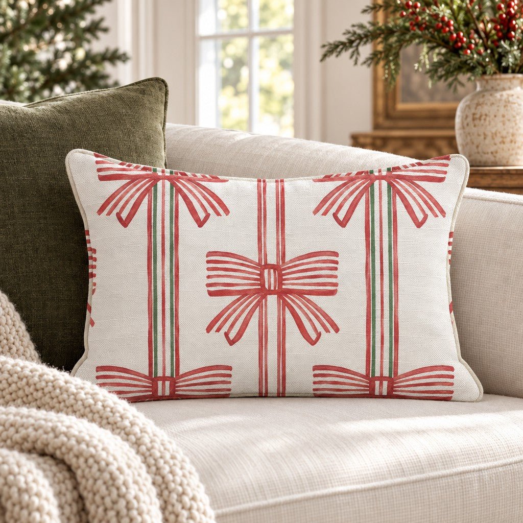 Ticking Bow Throw Pillow throw pillow - Hillcroft Home