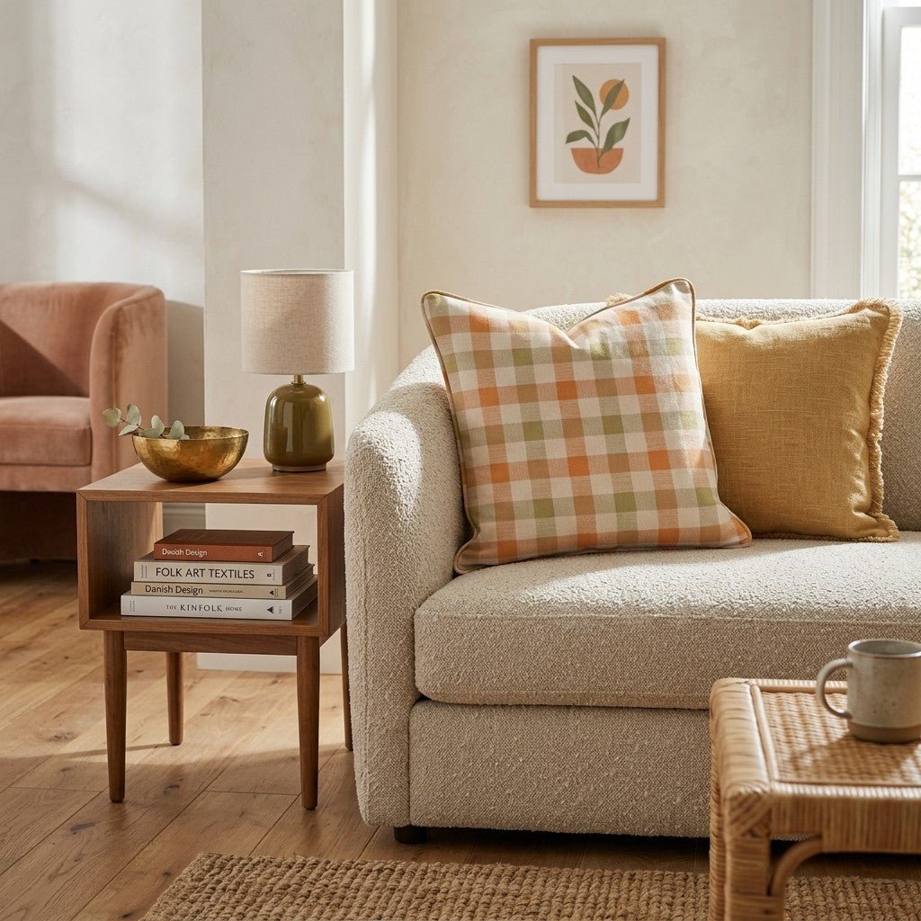 Toffee Gingham Throw Pillow - Hillcroft Home