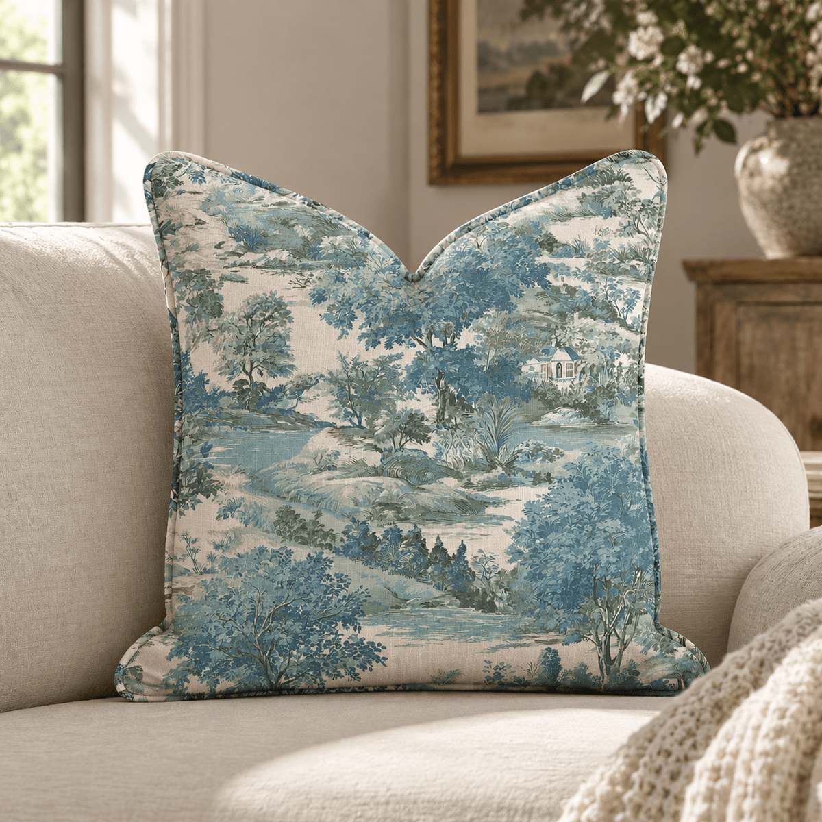 Toile de Jouy Throw Pillow throw pillow - Hillcroft Home