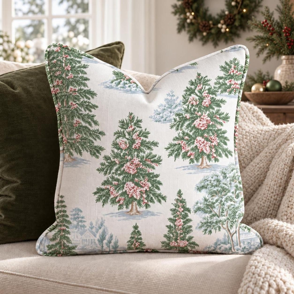 Toile Tannenbaum Throw Pillow throw pillow - Hillcroft Home
