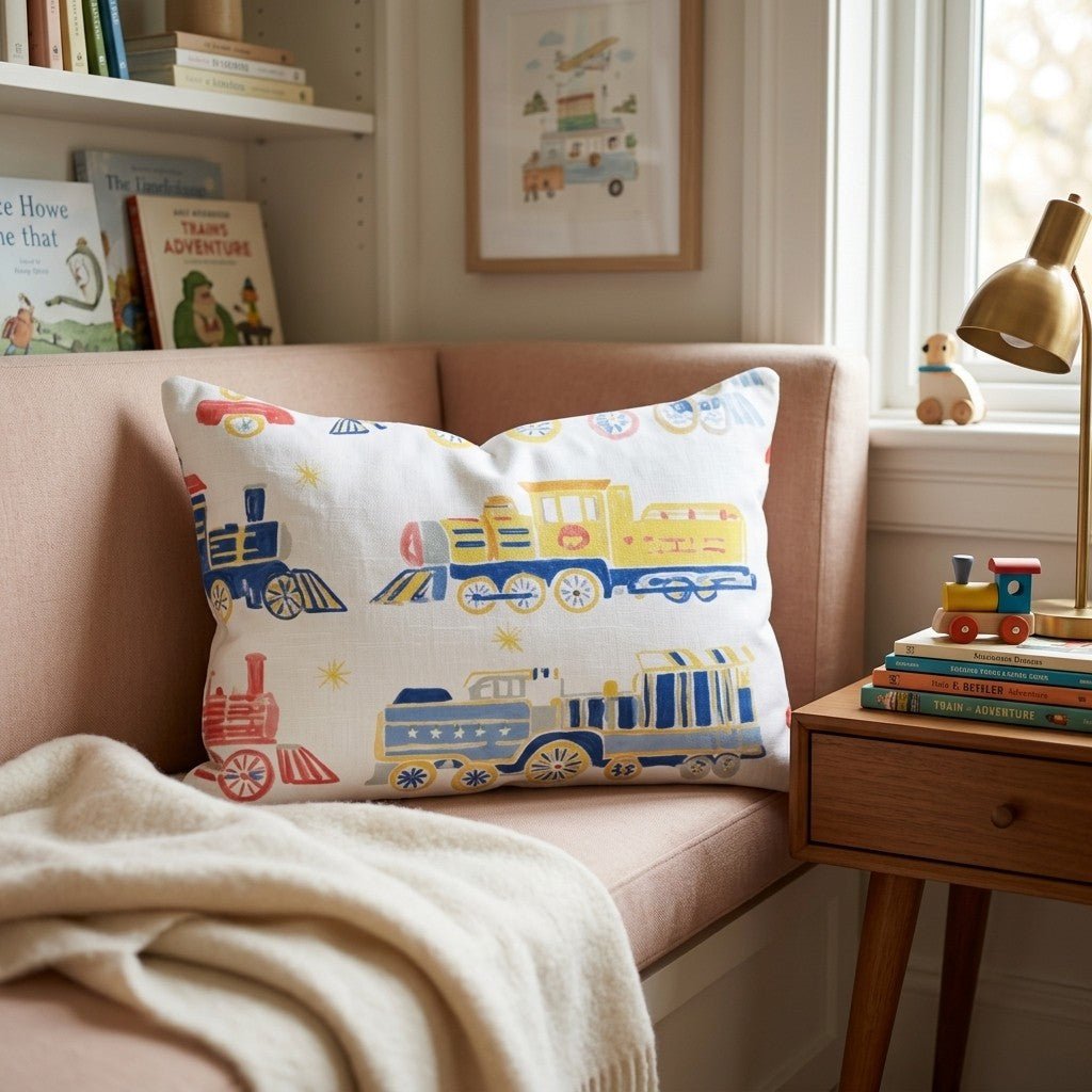 Toy Trains Throw Pillow - Hillcroft Home