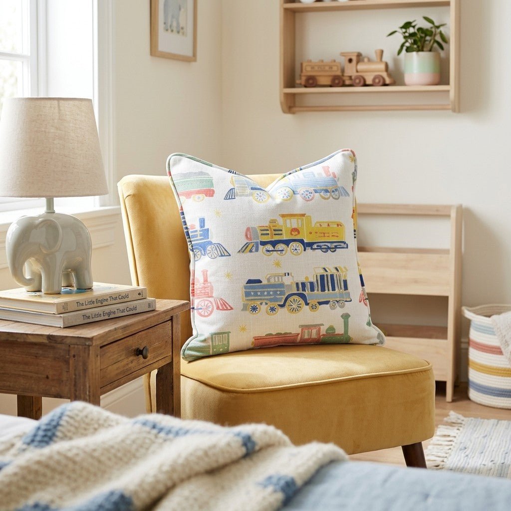 Toy Trains Throw Pillow - Hillcroft Home