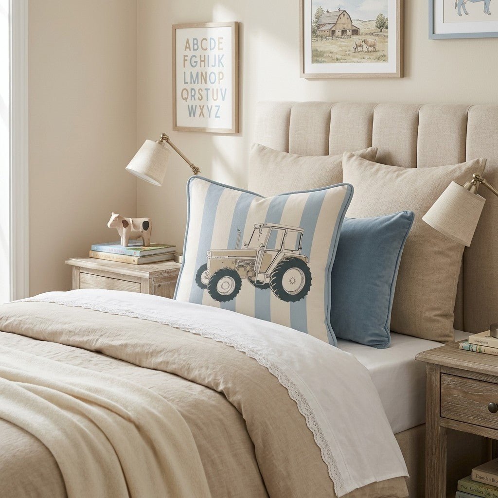 Tractor & Stripes Throw Pillow - Hillcroft Home