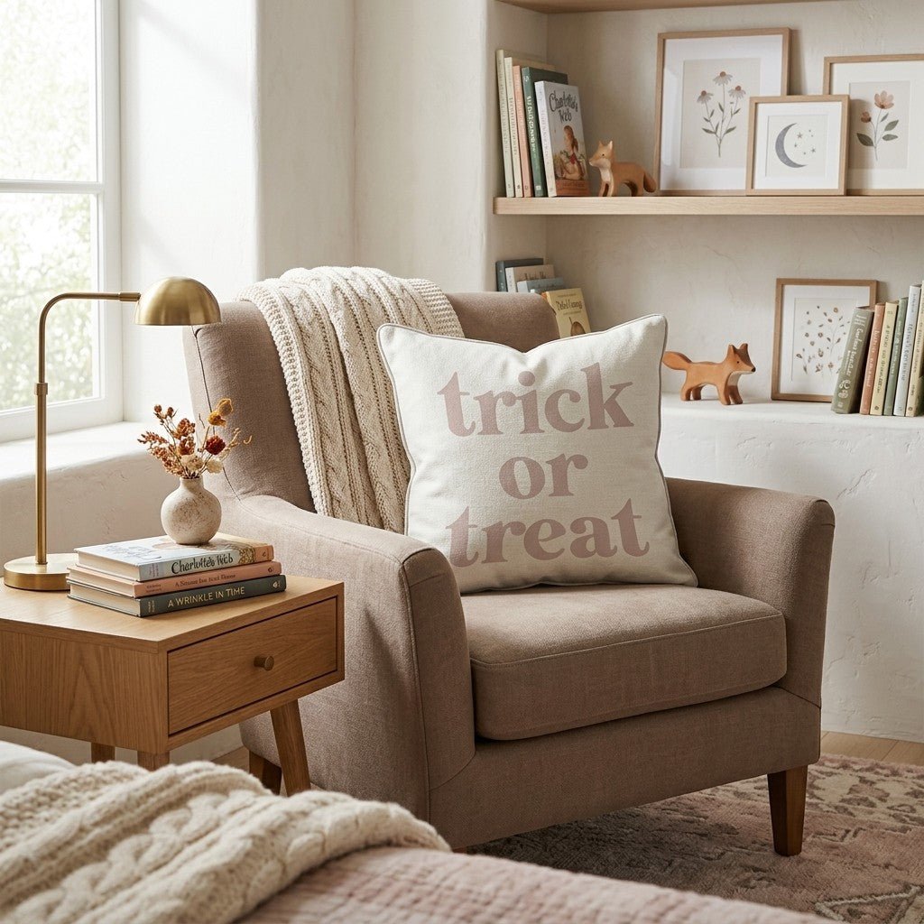 Trick Or Treat Blush Throw Pillow - Hillcroft Home