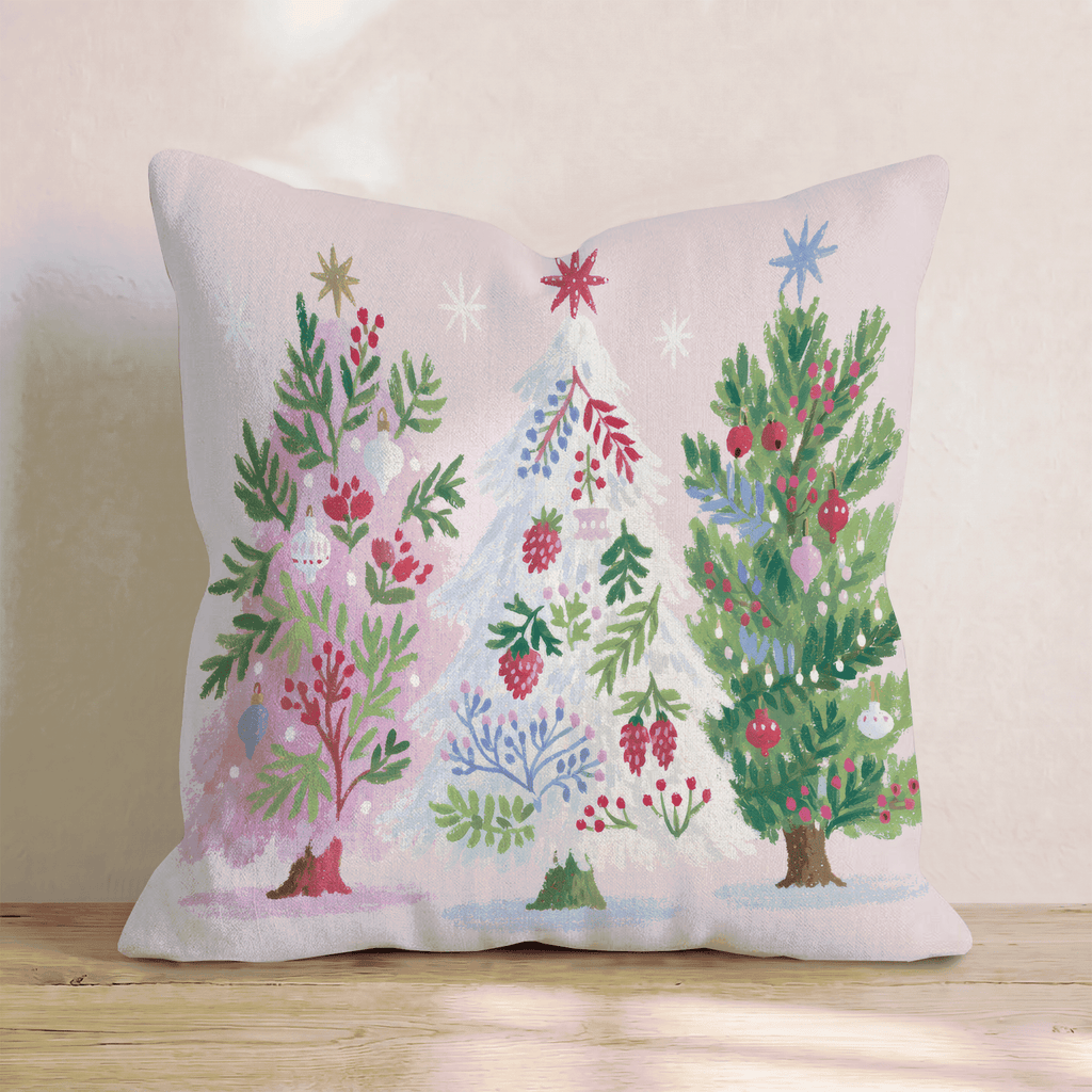 Trio of Trimmed Firs Throw Pillow - Hillcroft Home