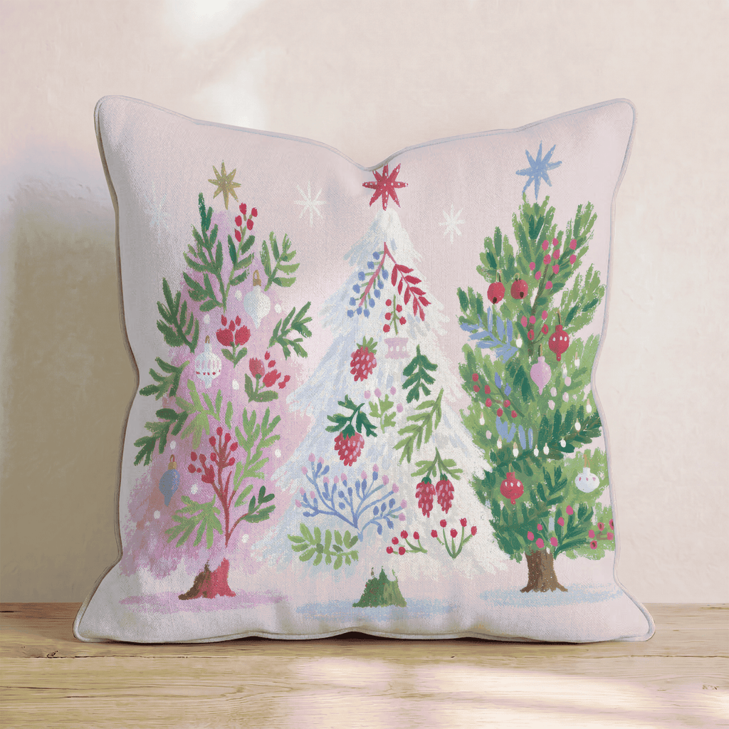 Trio of Trimmed Firs Throw Pillow - Hillcroft Home