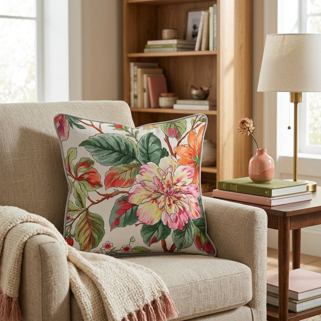 Tropical Floral Throw Pillow - Hillcroft Home