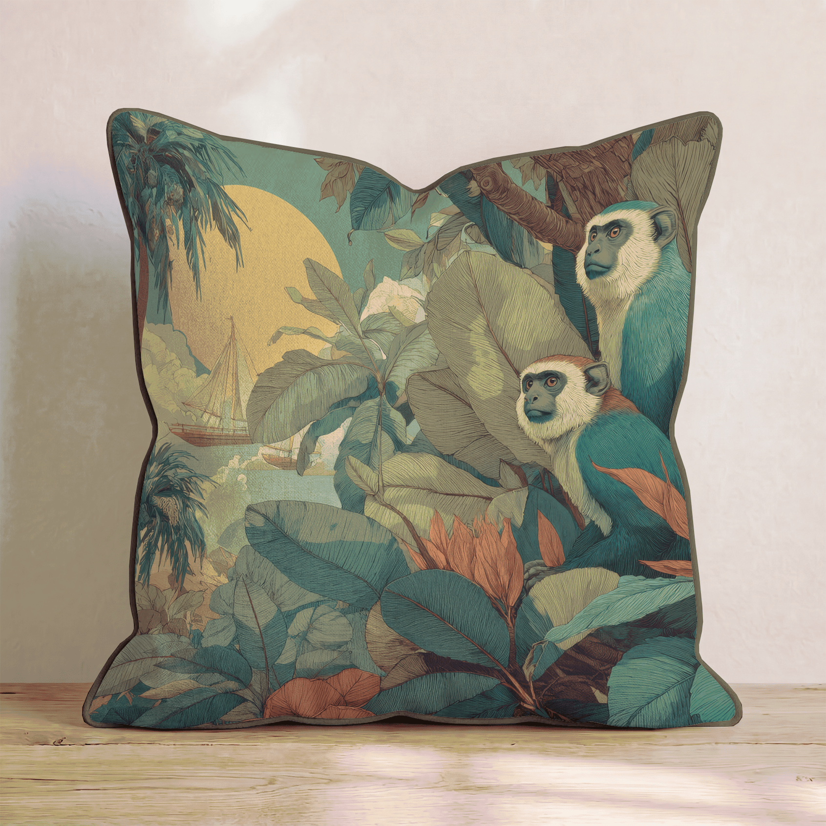 Tropical Monkey Voyage Throw Pillow - Hillcroft Home