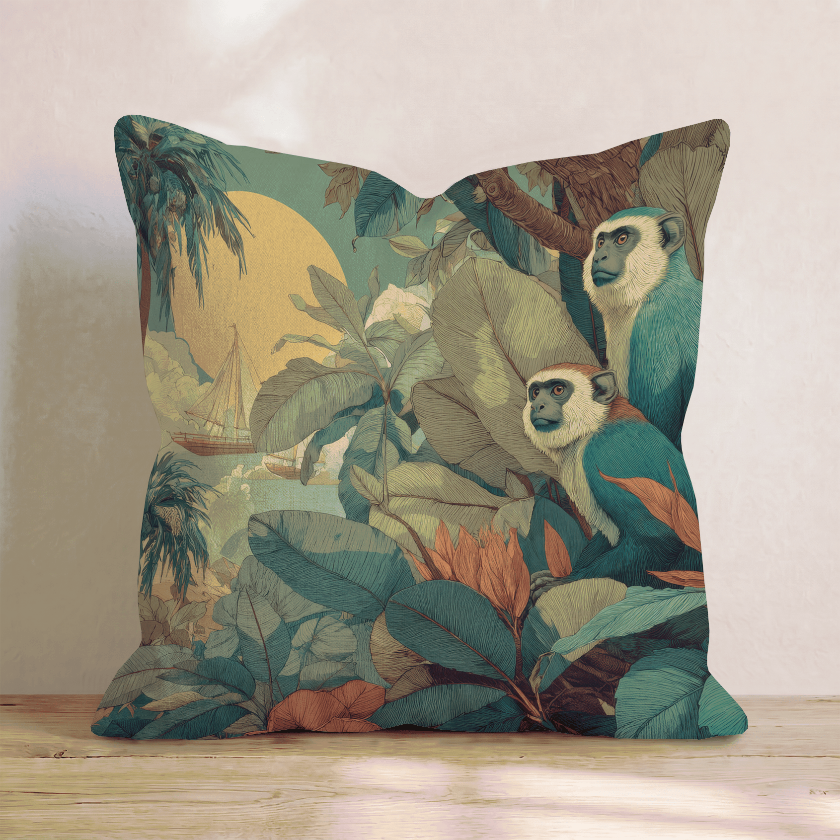 Tropical Monkey Voyage Throw Pillow - Hillcroft Home