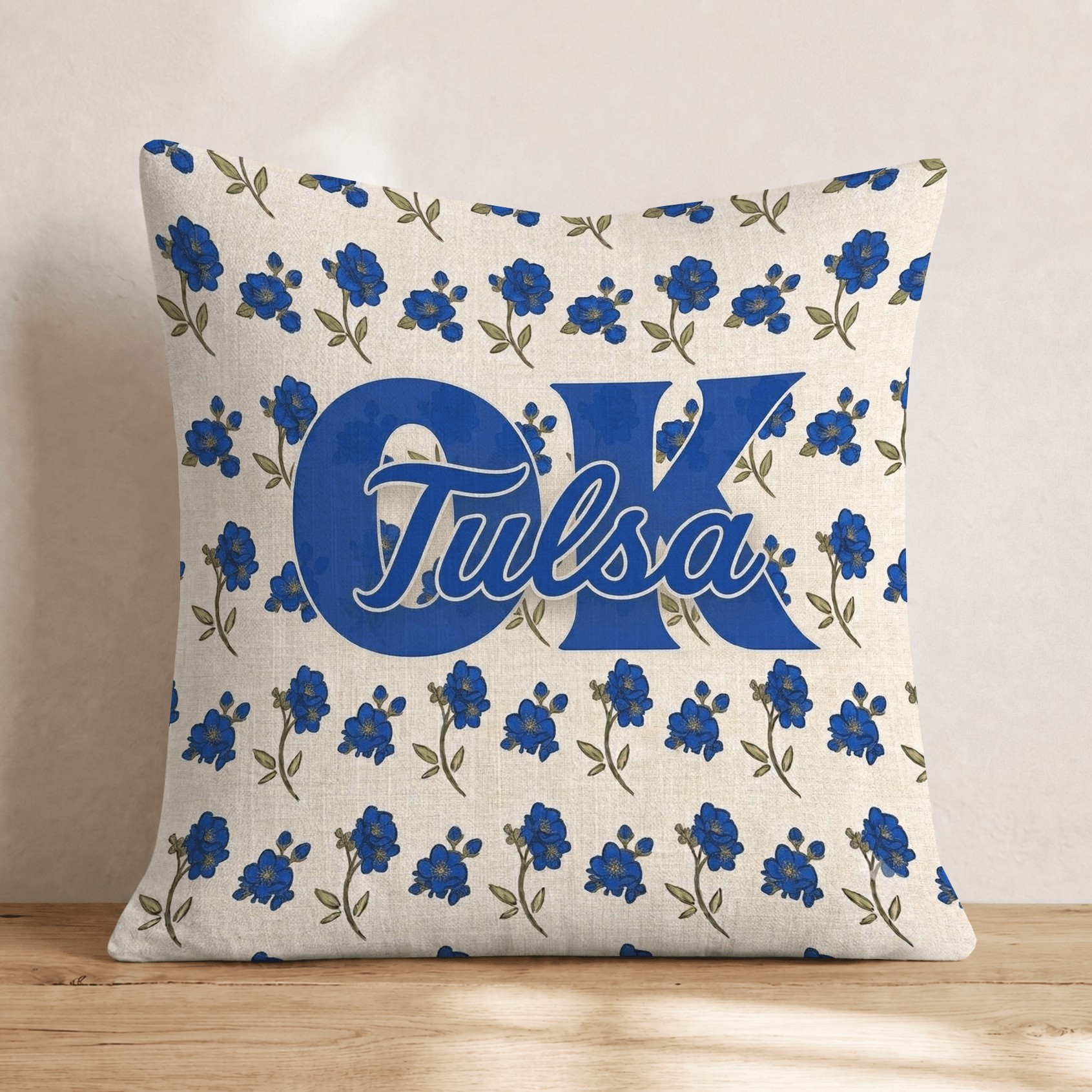 Tulsa OK Blue Floral Blooms Throw Pillow - Hillcroft Home