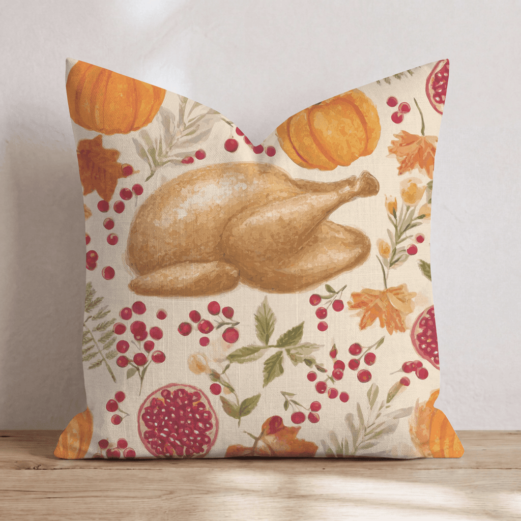 Turkey on the Table Throw Pillow - Hillcroft Home