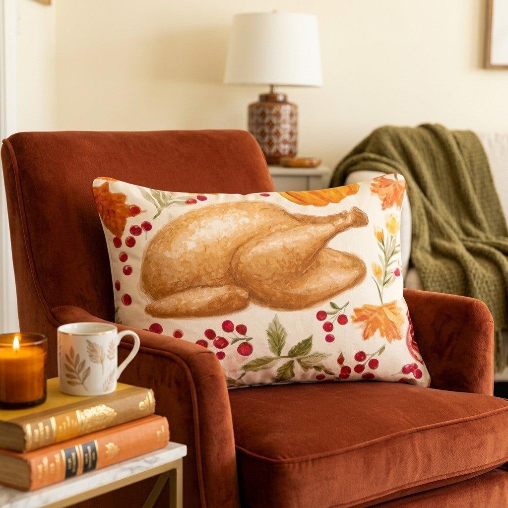 Turkey on the Table Throw Pillow - Hillcroft Home