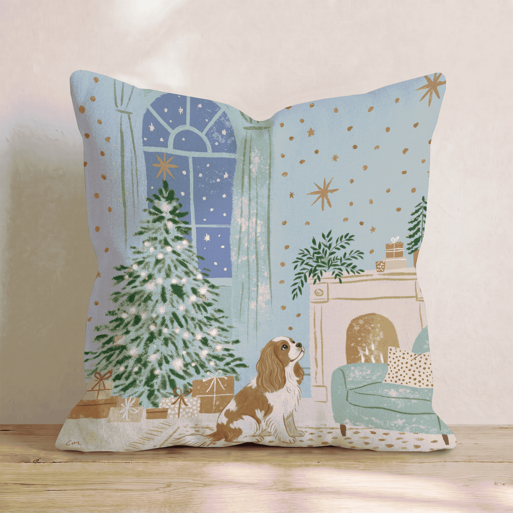 Twilight Fireside Cavalier King Charles Spaniel Throw Pillow - Hillcroft Home