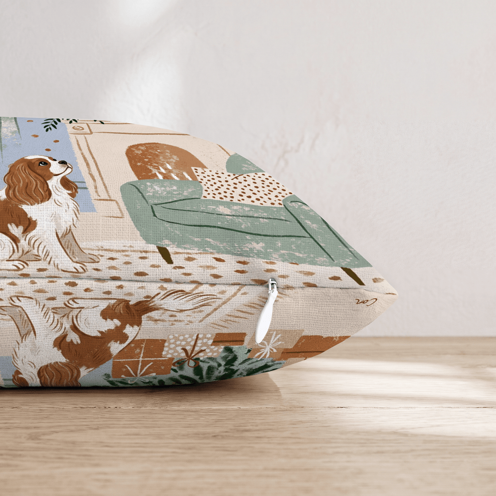 Twilight Fireside Cavalier King Charles Spaniel Throw Pillow - Hillcroft Home