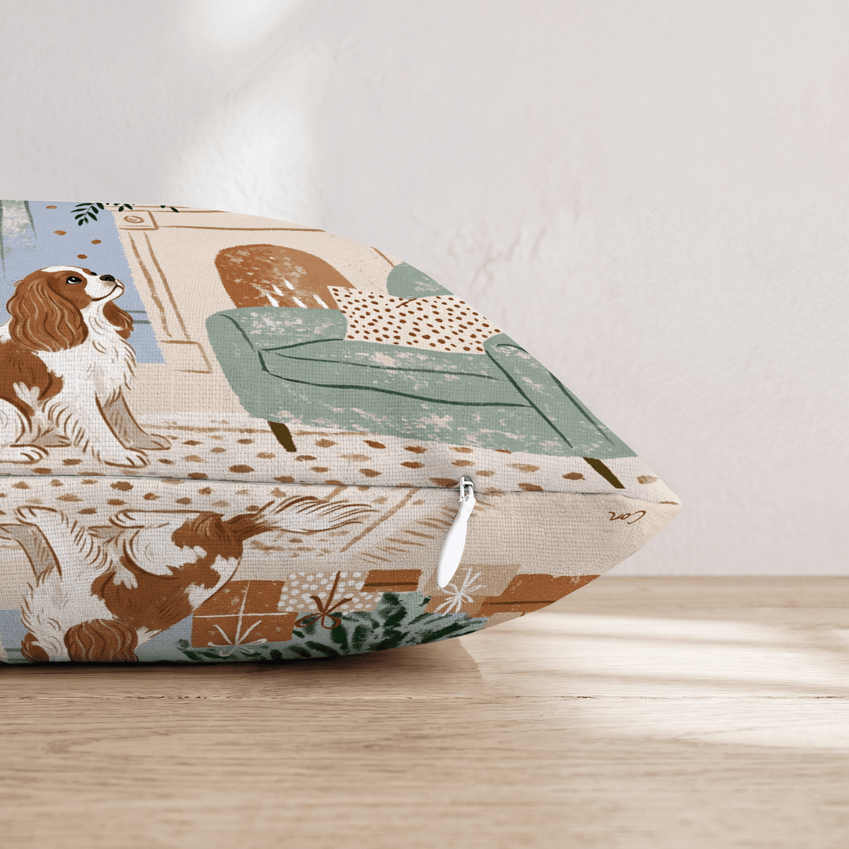 Twilight Fireside Cavalier King Charles Spaniel Throw Pillow - Hillcroft Home