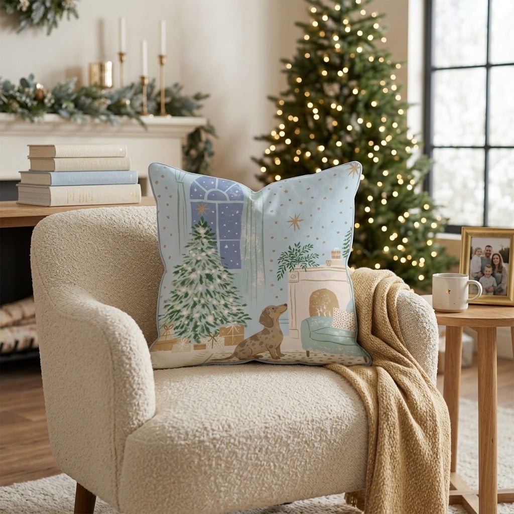 Twilight Fireside Dachshund Throw Pillow - Hillcroft Home