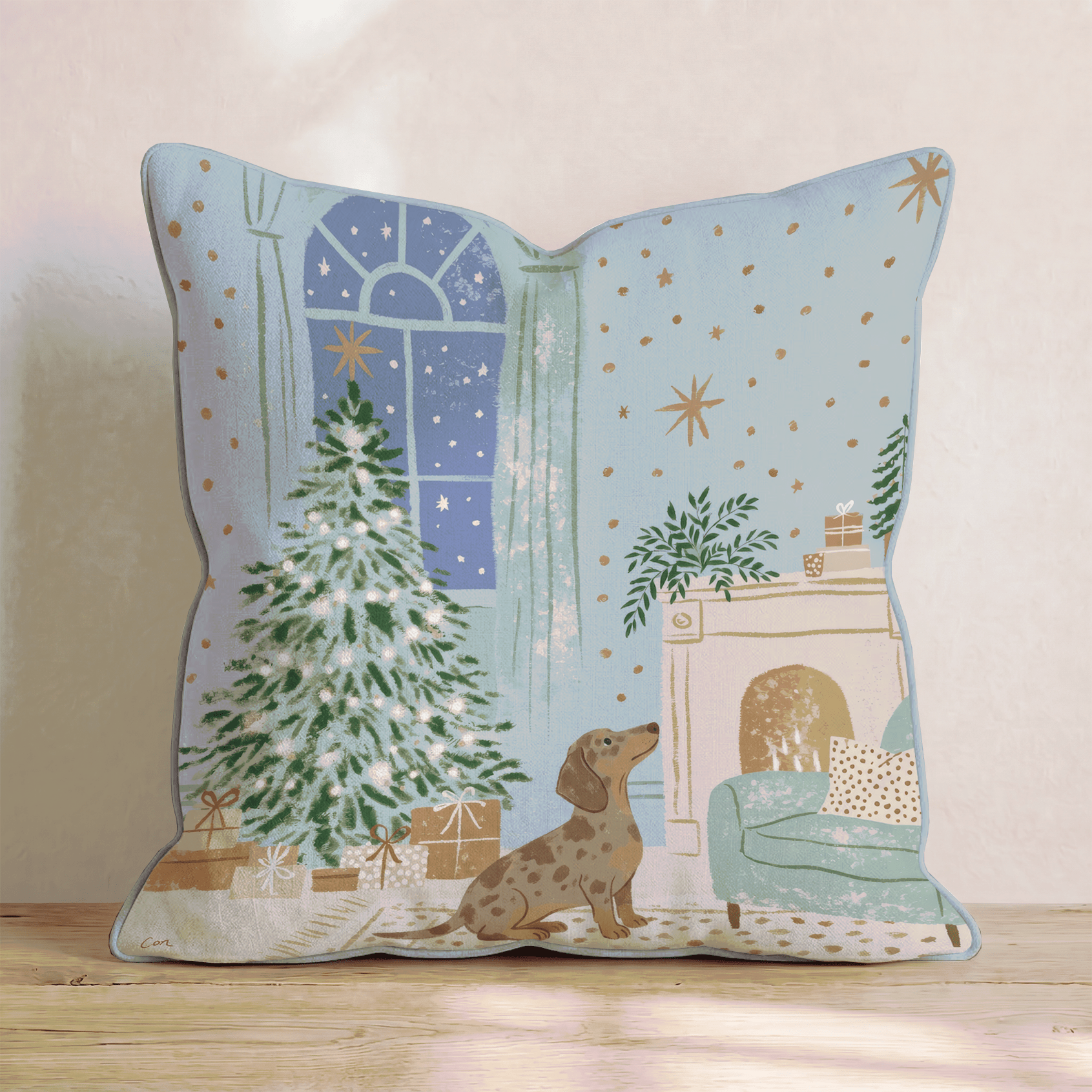 Twilight Fireside Dachshund Throw Pillow - Hillcroft Home
