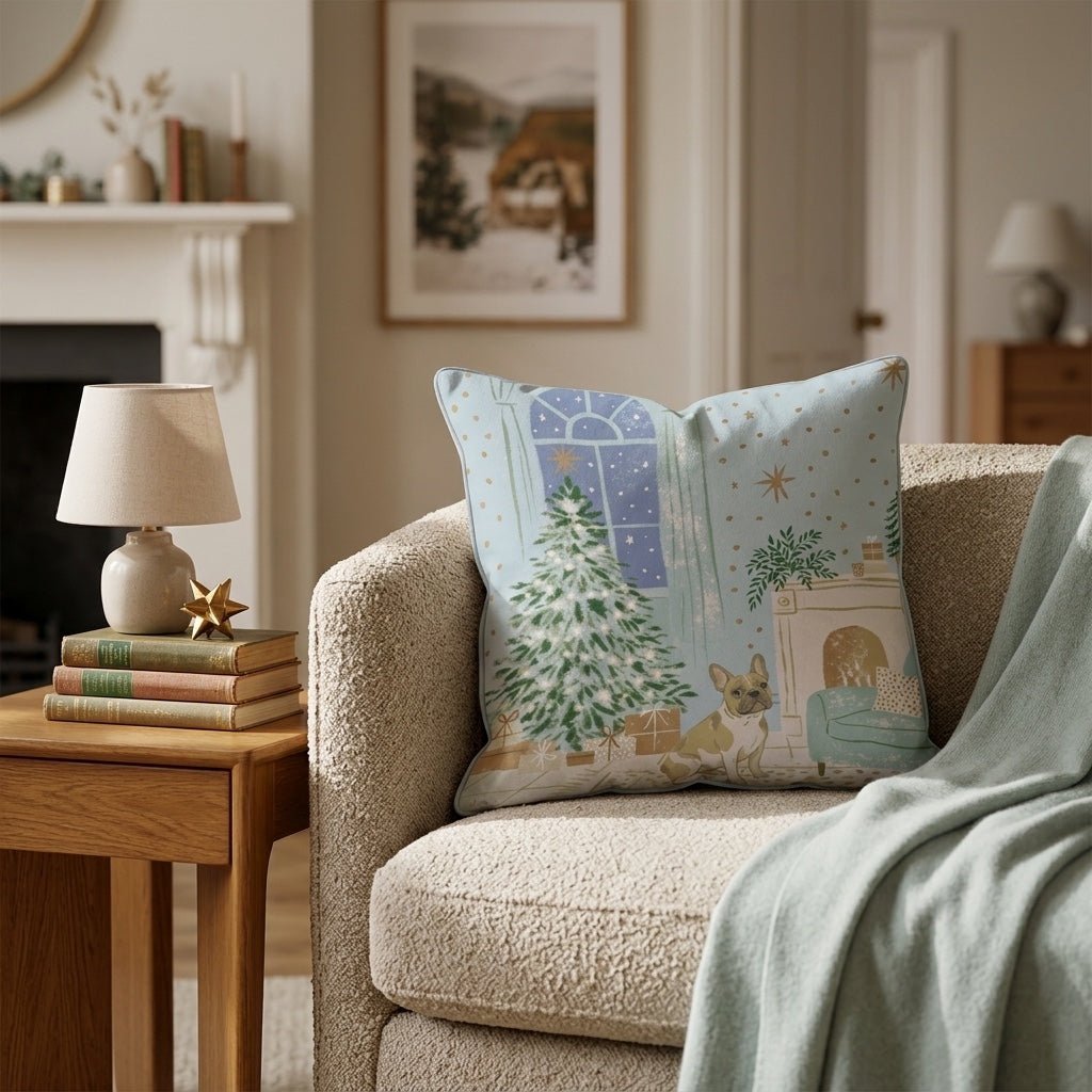 Twilight Fireside French Bulldog Throw Pillow - Hillcroft Home
