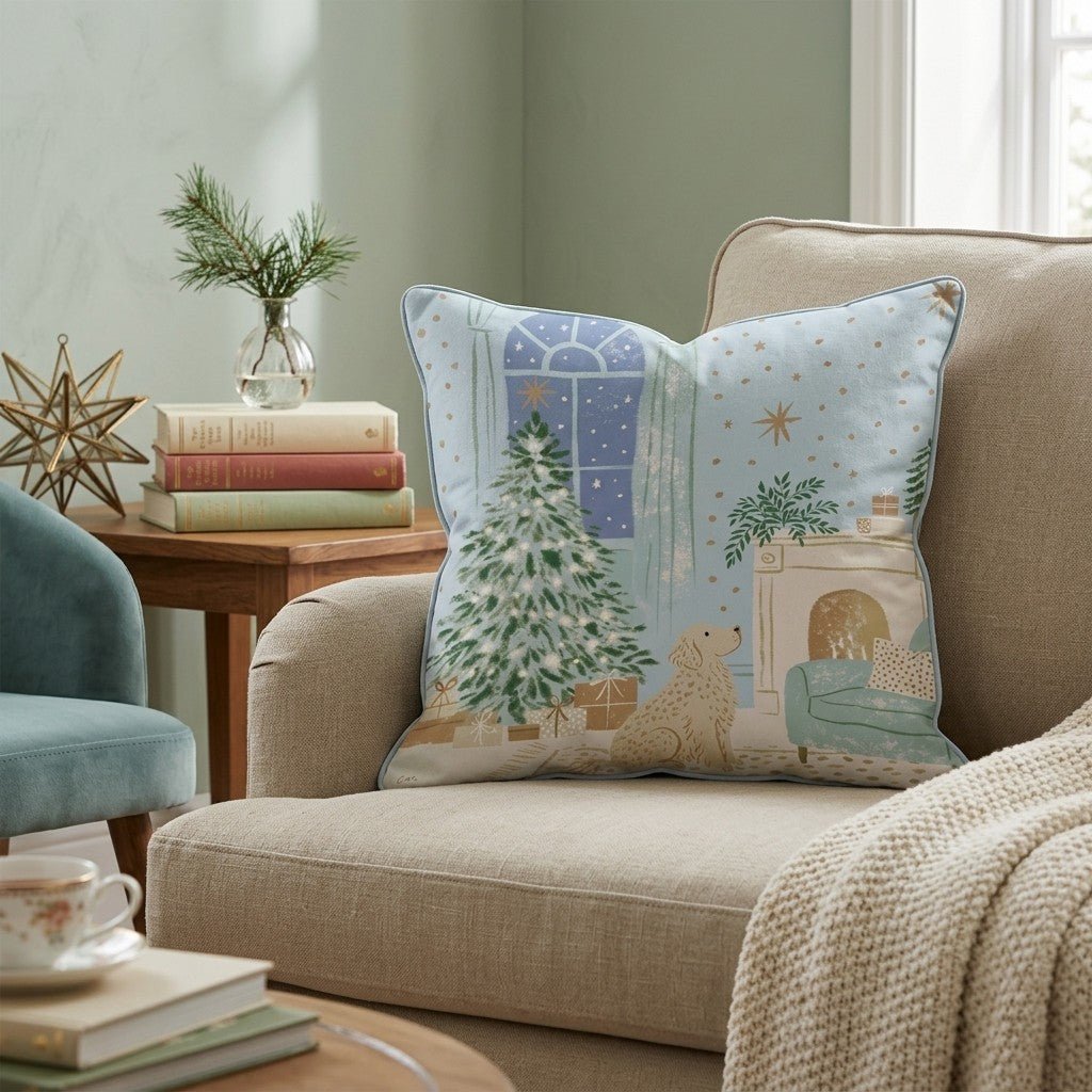Twilight Fireside Golden Throw Pillow - Hillcroft Home