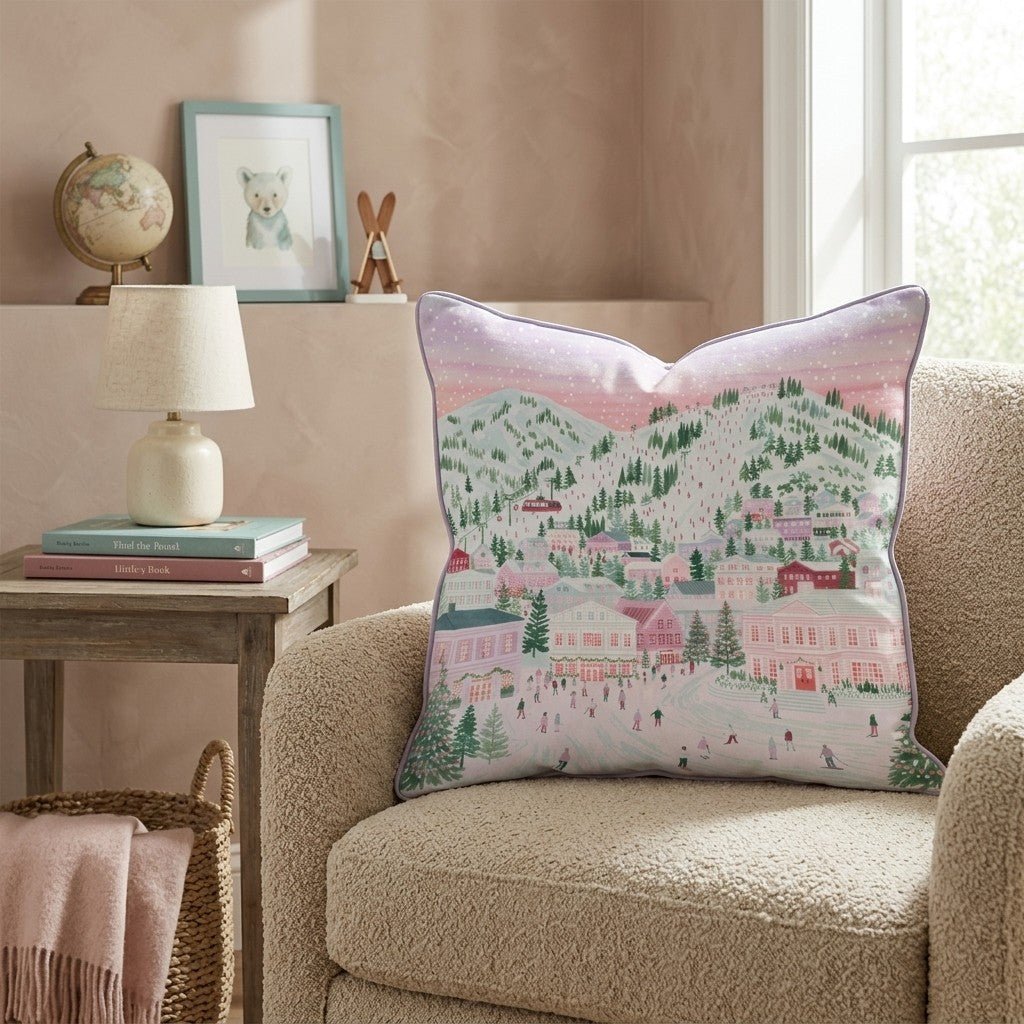 Twilight Gondola Village Throw Pillow - Hillcroft Home