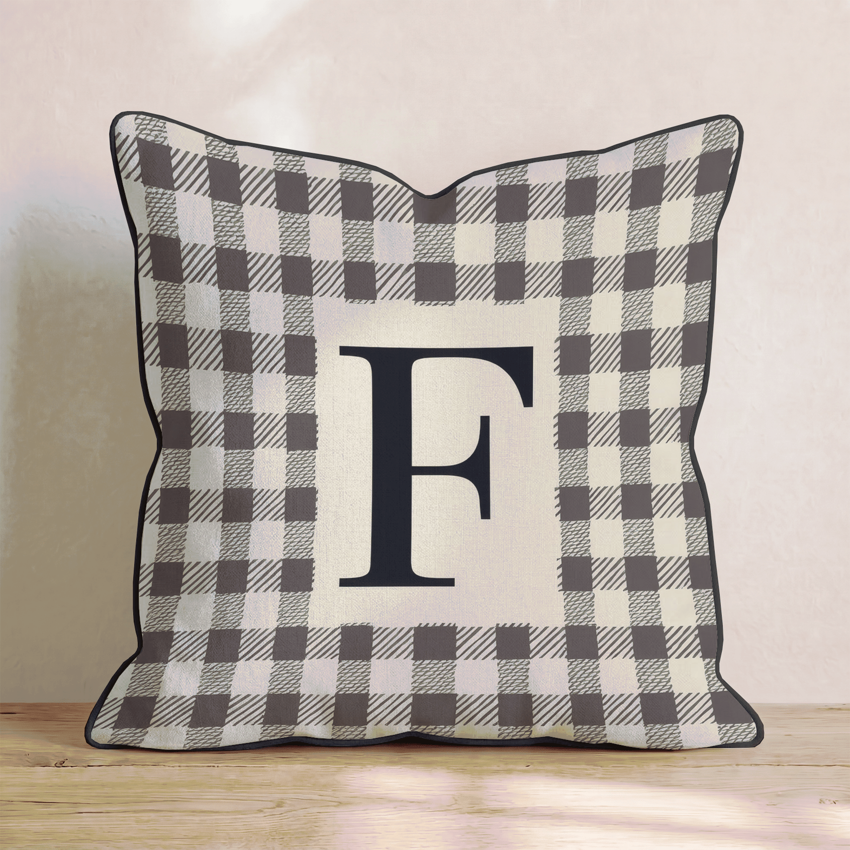 Typeset F Plaid Throw Pillow - Hillcroft Home